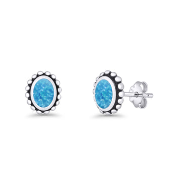 Oval Radiant Halo Stud Earring Lab Created Blue Opal 925 Sterling Silver Wholesale